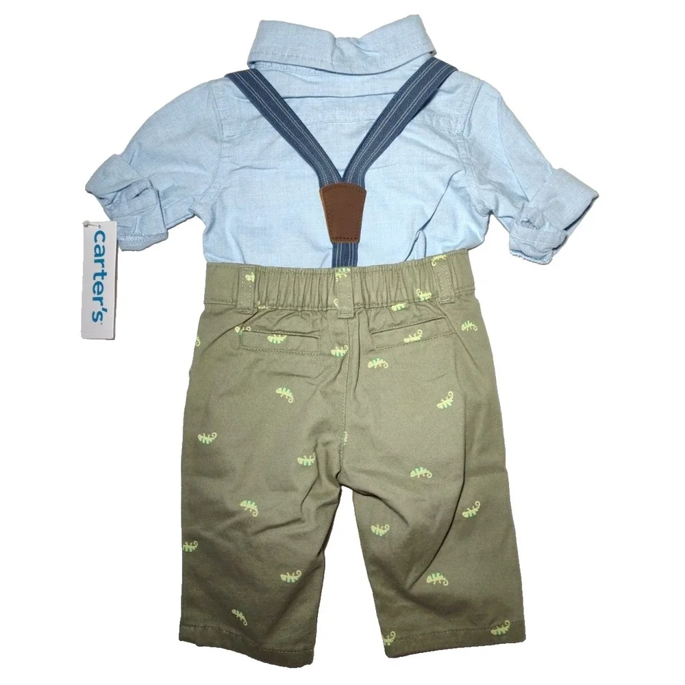 Carter's Baby Boy 2pc‎ Suspenders Outfit 3mos Dress Shirt Pants Set NWT